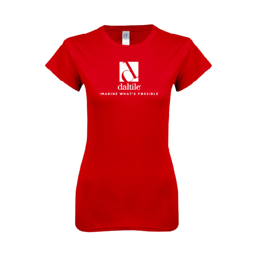 Next Level Womens Red Boyfriend Tee-Daltile Stacked Logo w/Tagline