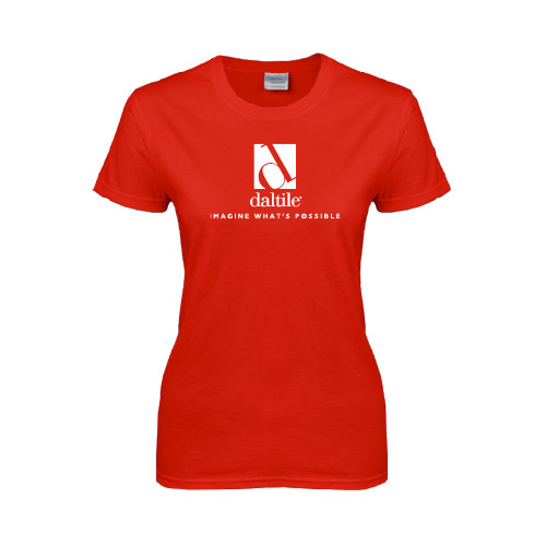 Womens Short Sleeve Red Tee-Daltile Stacked Logo w/Tagline
