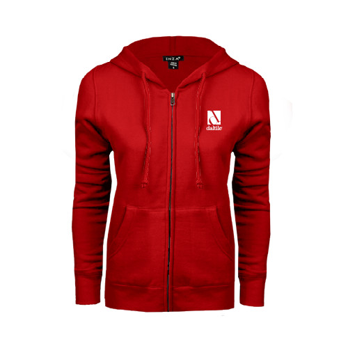 ENZA Womens Red Fleece Full Zip Hoodie-Daltile Stacked Logo