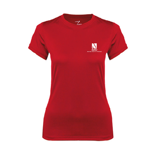 Womens Red Performance Tee-Daltile Stacked Logo w/Tagline