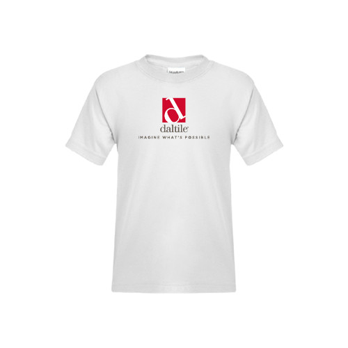Youth White T Shirt-Daltile Stacked Logo w/Tagline