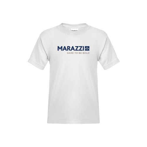 Youth White T Shirt-Marazzi Logo w/Tagline