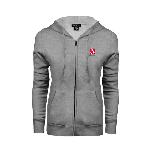 ENZA Womens Grey Fleece Full Zip Hoodie-Daltile Stacked Logo w/Tagline