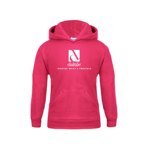 Youth Hot Pink Fleece Hoodie-Daltile Stacked Logo w/Tagline