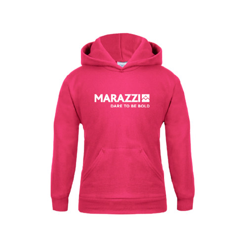 Youth Hot Pink Fleece Hoodie-Marazzi Logo w/Tagline