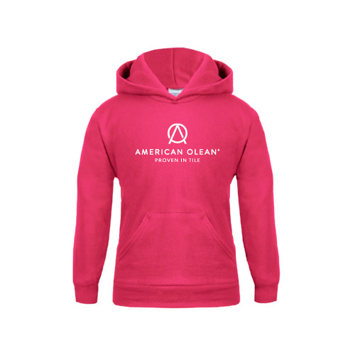 Youth Hot Pink Fleece Hoodie-American Olean w/Tagline