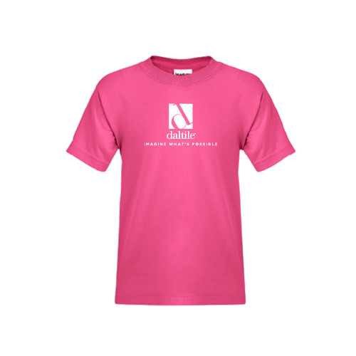 Youth Hot Pink T Shirt-Daltile Stacked Logo w/Tagline