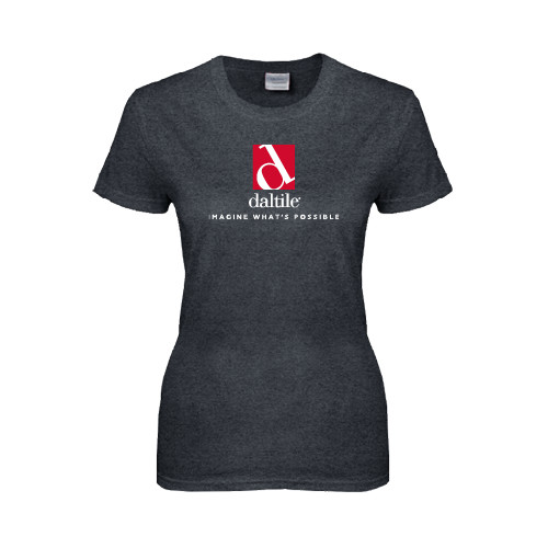 Womens Dark Heather Short Sleeve Tee-Daltile Stacked Logo w/Tagline