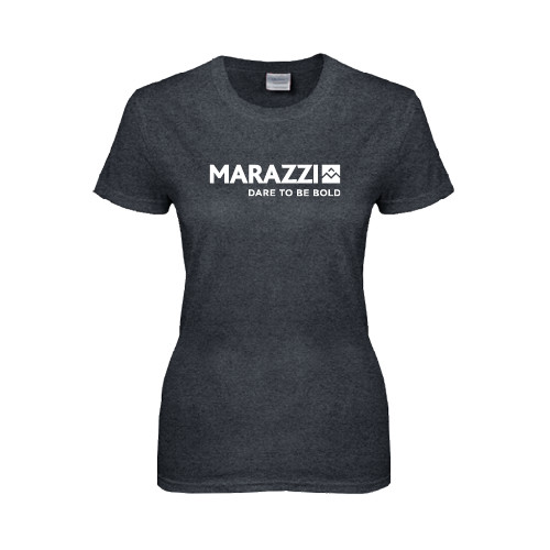 Womens Dark Heather Short Sleeve Tee-Marazzi Logo w/Tagline