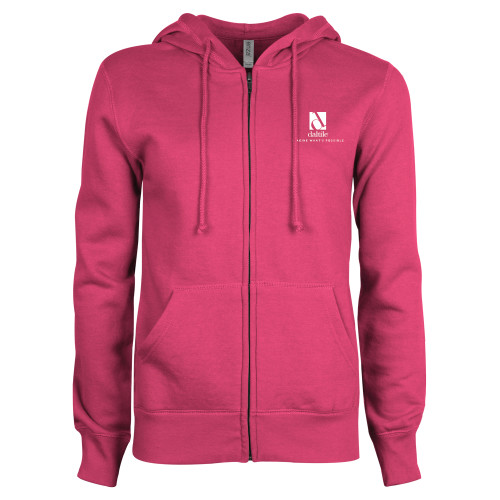 ENZA Womens Fuchsia Fleece Full Zip Hoodie-Daltile Stacked Logo w/Tagline