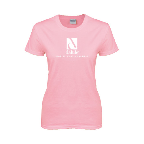 Womens Pink Short Sleeve Tee-Daltile Stacked Logo w/Tagline