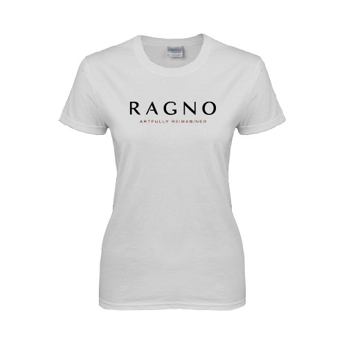 Womens White Short Sleeve Tee-Ragno w/Tagline