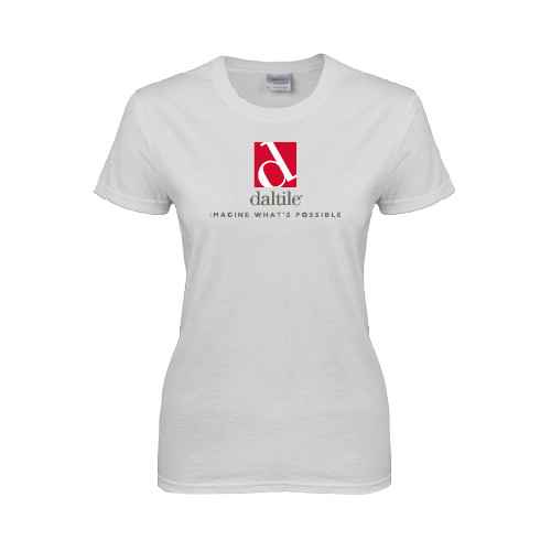 Womens White Short Sleeve Tee-Daltile Stacked Logo w/Tagline