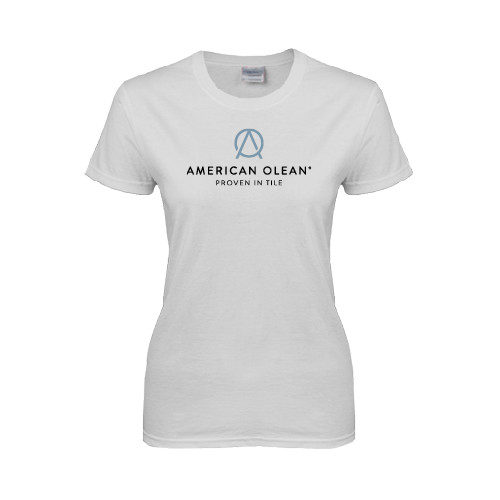 Womens White Short Sleeve Tee-American Olean w/Tagline