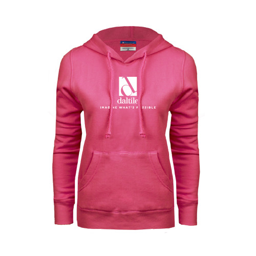 Womens Fuchsia Fleece Hoodie-Daltile Stacked Logo w/Tagline