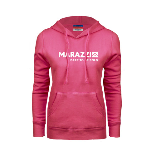 Womens Fuchsia Fleece Hoodie-Marazzi Logo w/Tagline