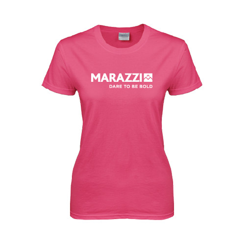 Womens Hot Pink Short Sleeve Tee-Marazzi Logo w/Tagline