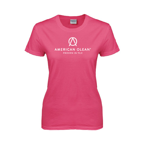 Womens Hot Pink Short Sleeve Tee-American Olean w/Tagline