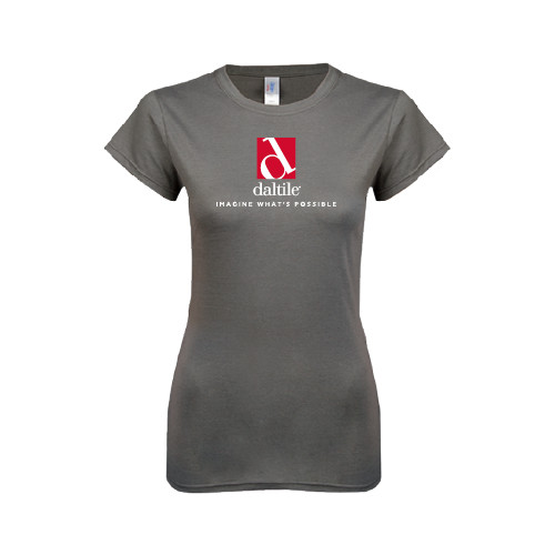 Next Level Womens Charcoal Boyfriend Tee-Daltile Stacked Logo w/Tagline