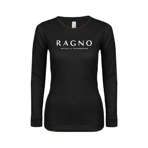 Womens Black Long Sleeve V Neck Tee -Ragno w/Tagline