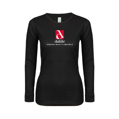 Womens Black Long Sleeve V Neck Tee -Daltile Stacked Logo w/Tagline