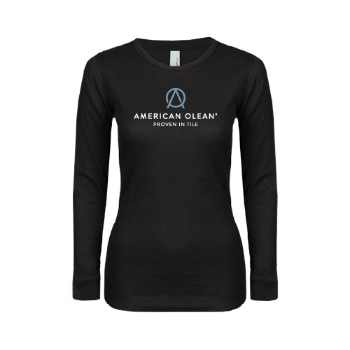 Womens Black Long Sleeve V Neck Tee -American Olean w/Tagline