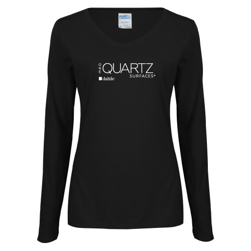 Womens Black Long Sleeve V Neck Tee -ONE Quartz Vertical