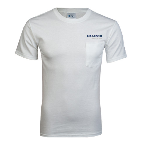White T-Shirt w/Pocket-Marazzi Logo w/Tagline