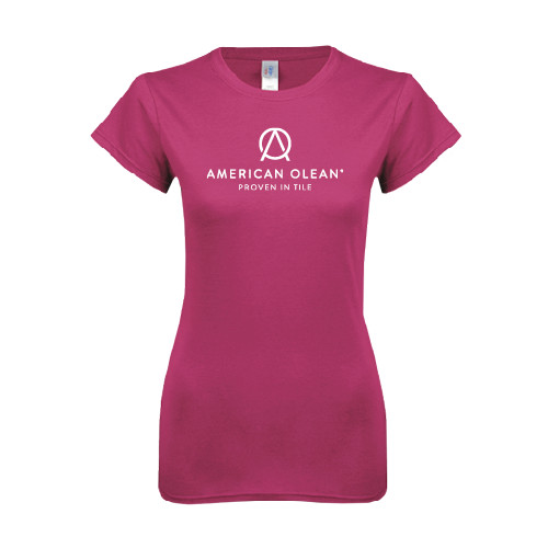 Next Level Womens Fuchsia Boyfriend Tee-American Olean w/Tagline