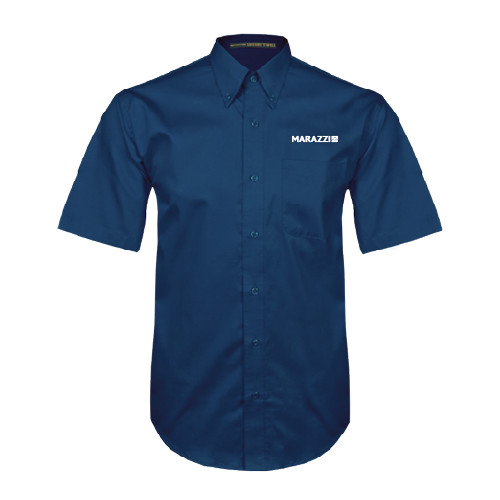 Navy Twill Button Down Short Sleeve-Marazzi