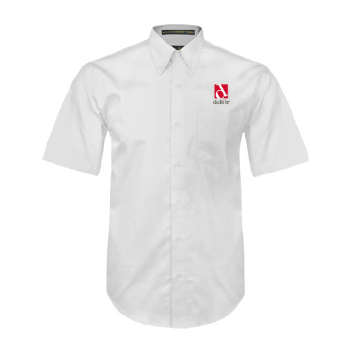 White Twill Button Down Short Sleeve-Daltile Stacked Logo