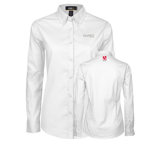 Womens White Twill Button Down Long Sleeve-ONE Quartz Surfaces