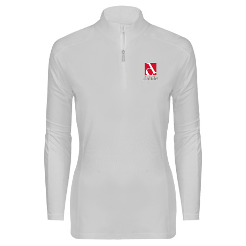 Syntrel Womens White Interlock 1/4 Zip-Daltile Stacked Logo