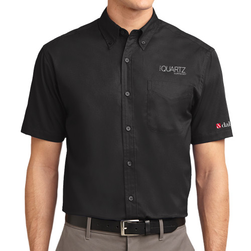 Black Twill Button Down Short Sleeve-ONE Quartz Surfaces