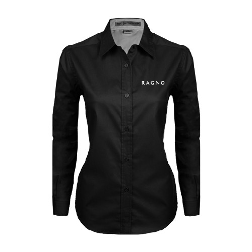 Womens Black Twill Button Down Long Sleeve -Ragno