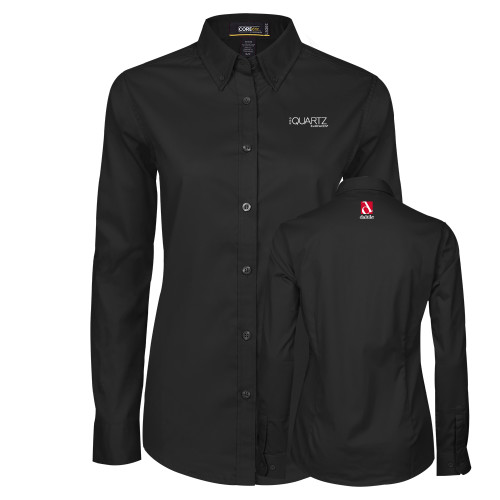 Womens Black Twill Button Down Long Sleeve -ONE Quartz Surfaces