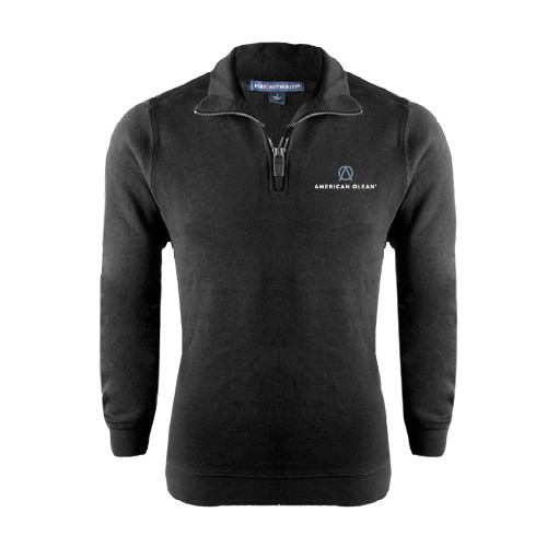 Black Slub Fleece 1/4 Zip Pullover-American Olean