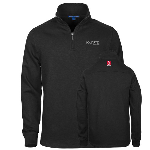 Black Slub Fleece 1/4 Zip Pullover-ONE Quartz Surfaces