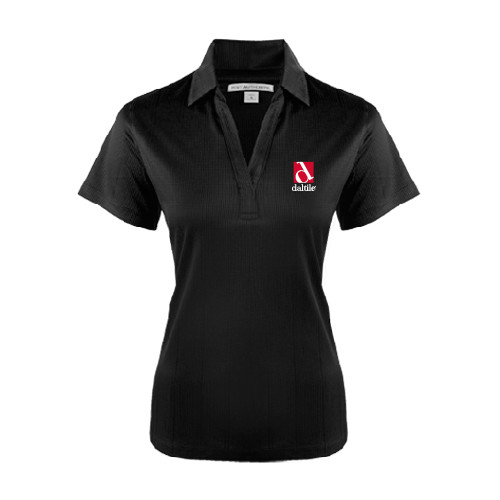 Womens Black Performance Fine Jacquard Polo-Daltile Stacked Logo