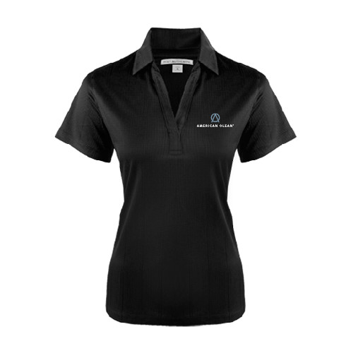 Womens Black Performance Fine Jacquard Polo-American Olean