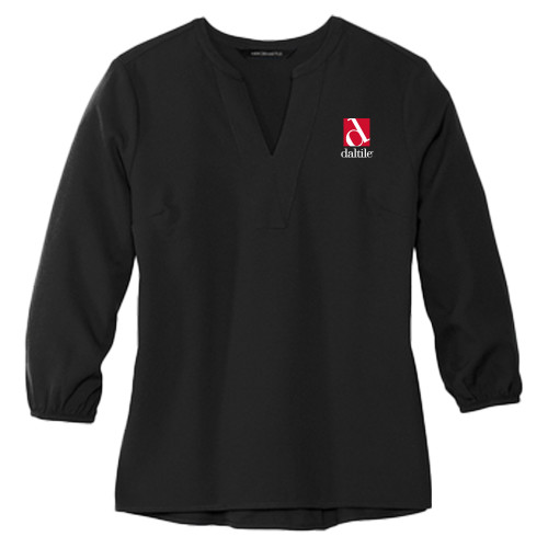 Mercer + Mettle Womens Black 3/4 Sleeve Crepe Blouse-Daltile Stacked Logo