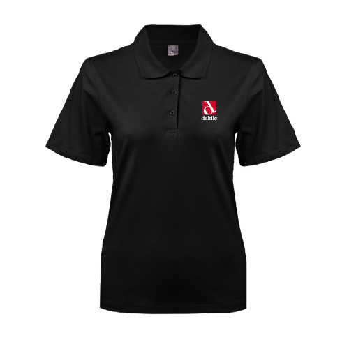 Womens Silk Touch Black Pique Polo-Daltile Stacked Logo