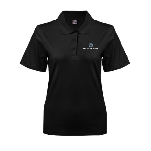 Womens Silk Touch Black Pique Polo-American Olean