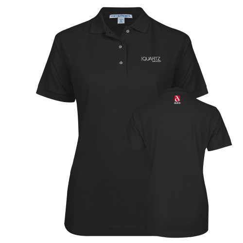 Womens Silk Touch Black Pique Polo-ONE Quartz Surfaces