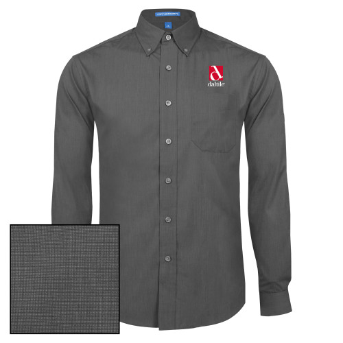 Dark Charcoal Poplin Crosshatch Long Sleeve Button Down-Daltile Stacked Logo