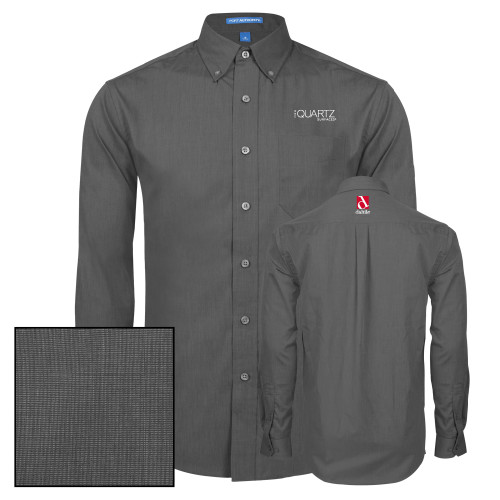 Dark Charcoal Poplin Crosshatch Long Sleeve Button Down-ONE Quartz Surfaces