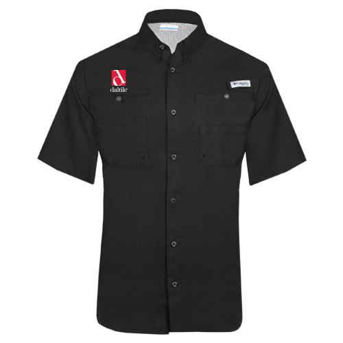 Columbia Black Tamiami Performance Short Sleeve Shirt-Daltile Stacked Logo
