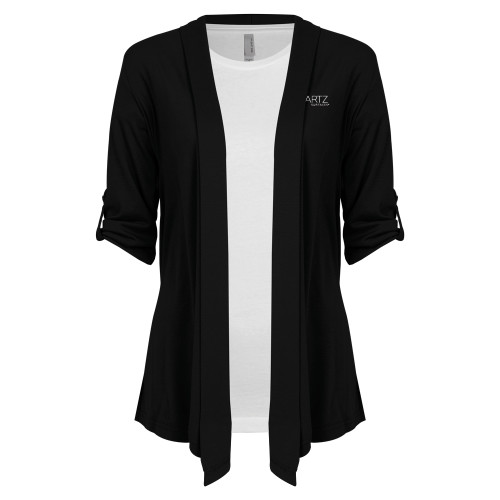 Womens Black Drape Front Cardigan Sweater-ONE Quartz Surfaces
