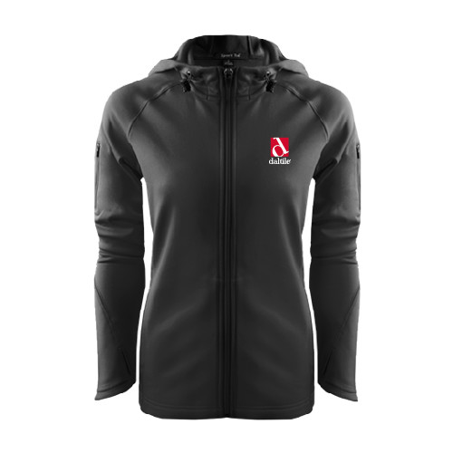 Womens Black Tech Fleece Full Zip Hooded Jacket-Daltile Stacked Logo