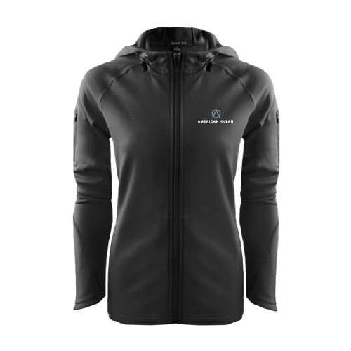 Womens Black Tech Fleece Full Zip Hooded Jacket-American Olean